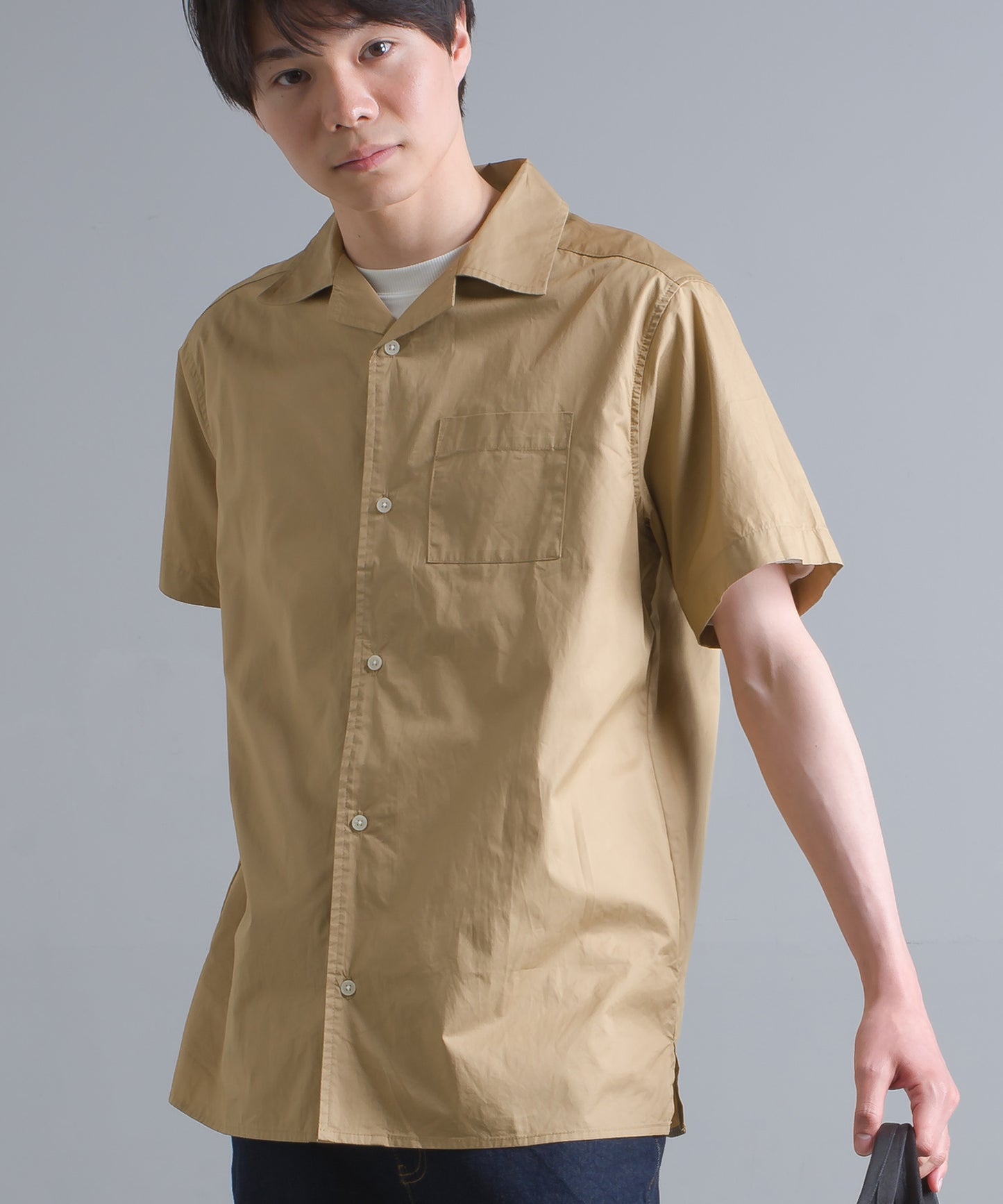 【OMNES Another Edition】メンズ 製品洗いタイプライターオープンカラー半袖シャツ【7121-4066】