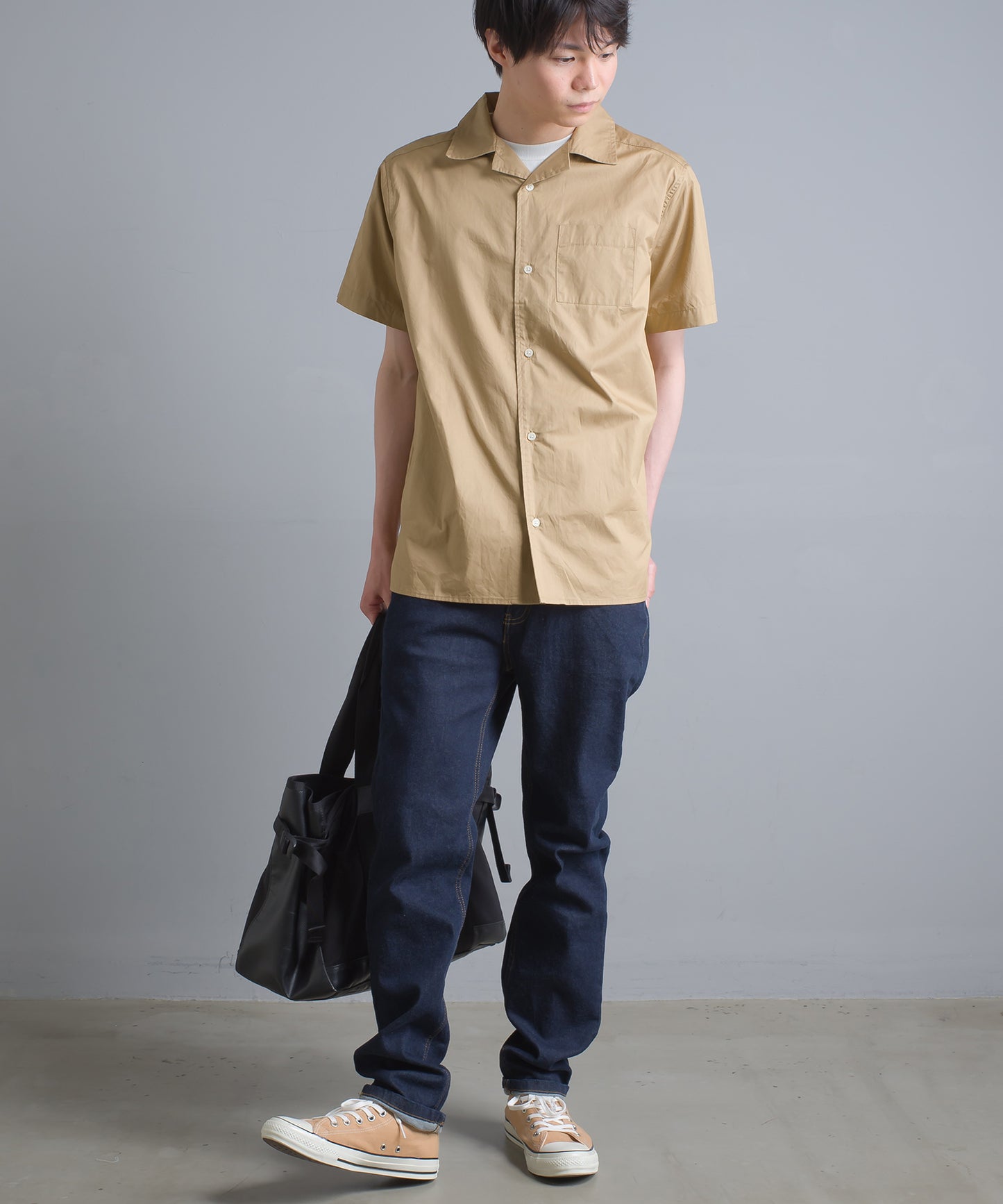 【OMNES Another Edition】メンズ 製品洗いタイプライターオープンカラー半袖シャツ【7121-4066】
