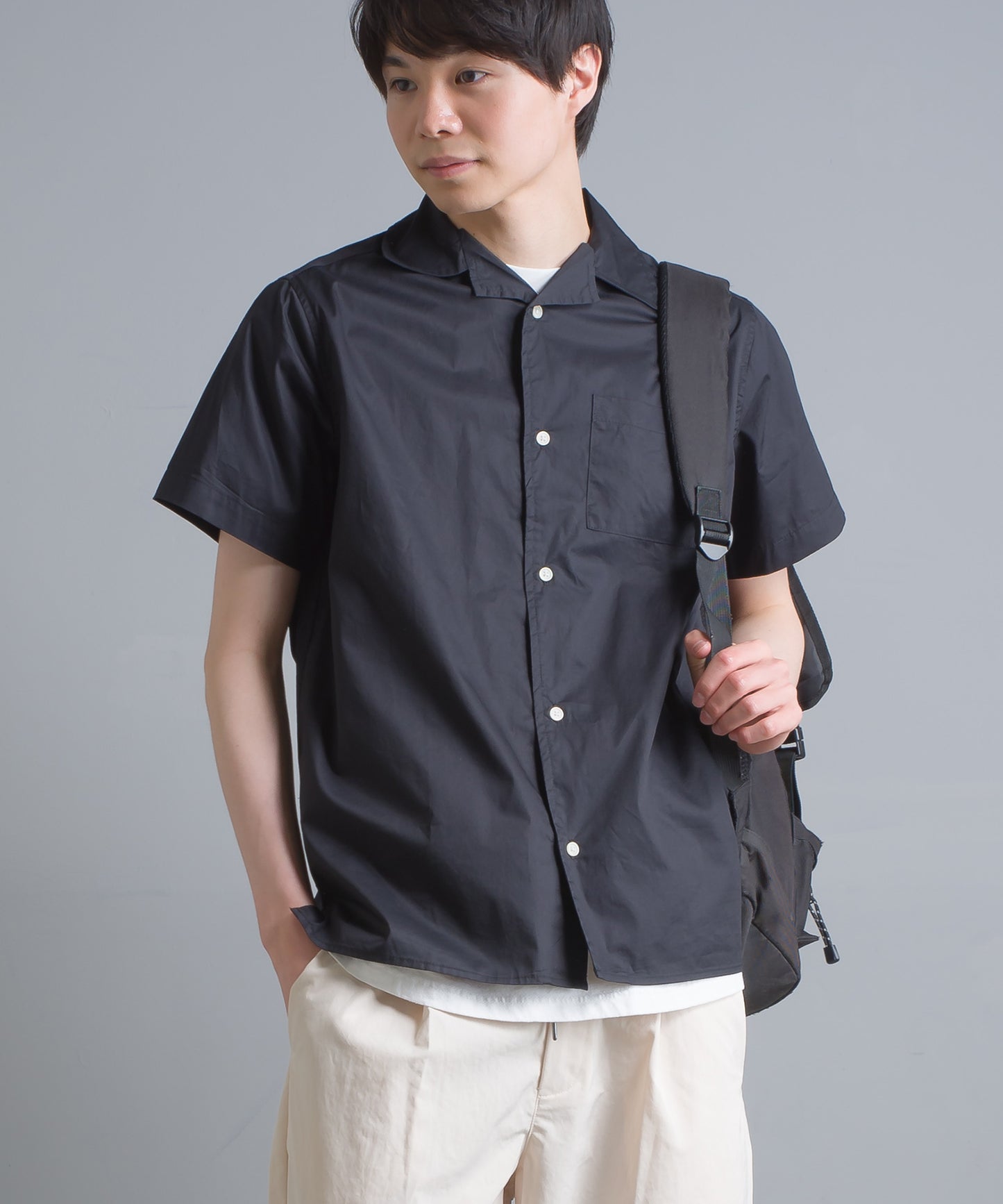 【OMNES Another Edition】メンズ 製品洗いタイプライターオープンカラー半袖シャツ【7121-4066】