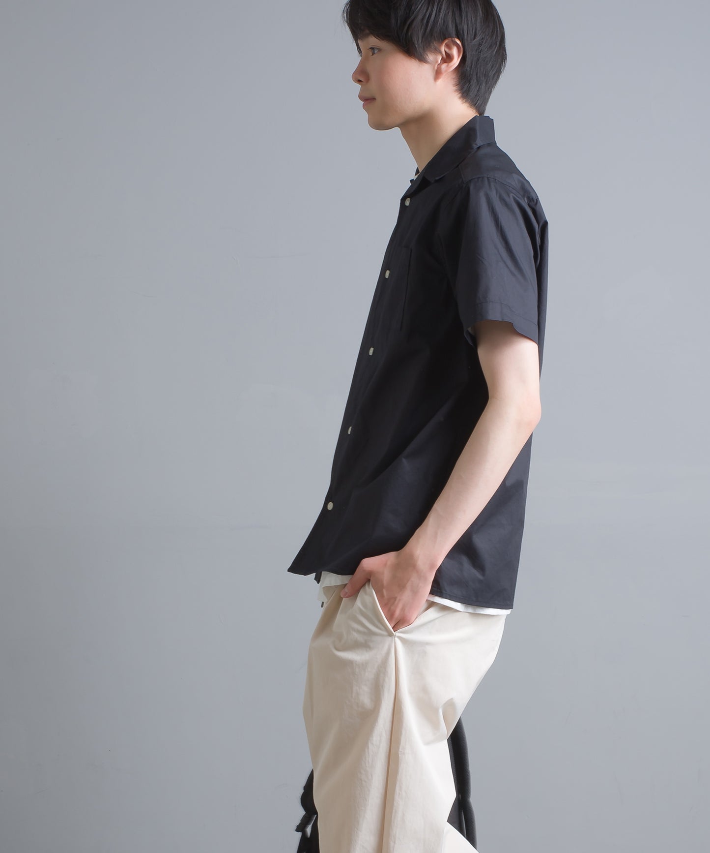 【OMNES Another Edition】メンズ 製品洗いタイプライターオープンカラー半袖シャツ【7121-4066】