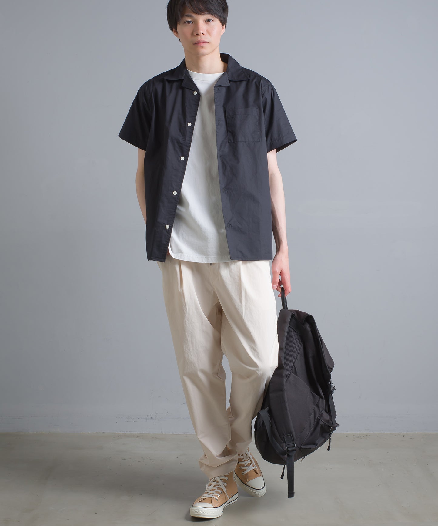 【OMNES Another Edition】メンズ 製品洗いタイプライターオープンカラー半袖シャツ【7121-4066】