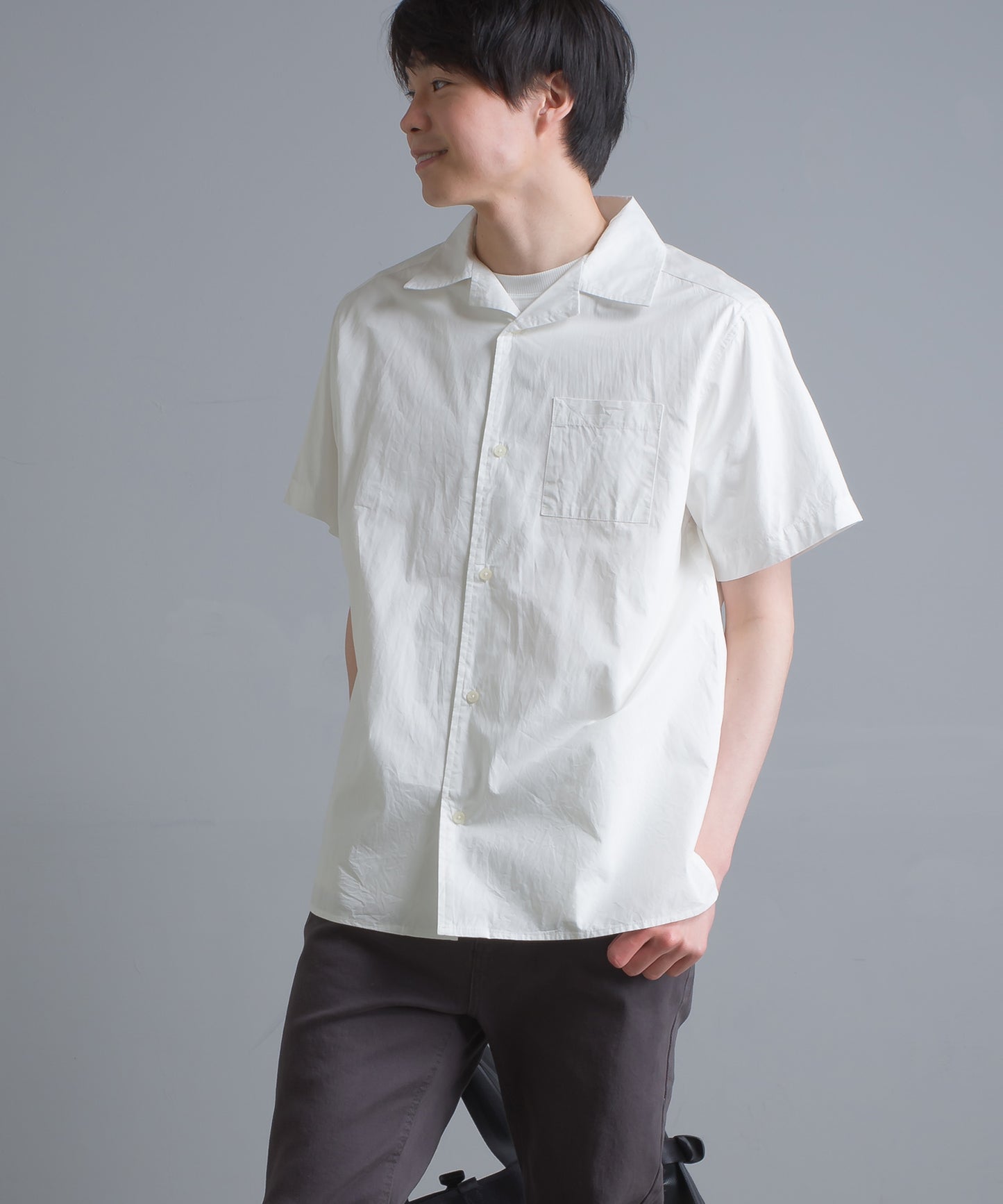 【OMNES Another Edition】メンズ 製品洗いタイプライターオープンカラー半袖シャツ【7121-4066】