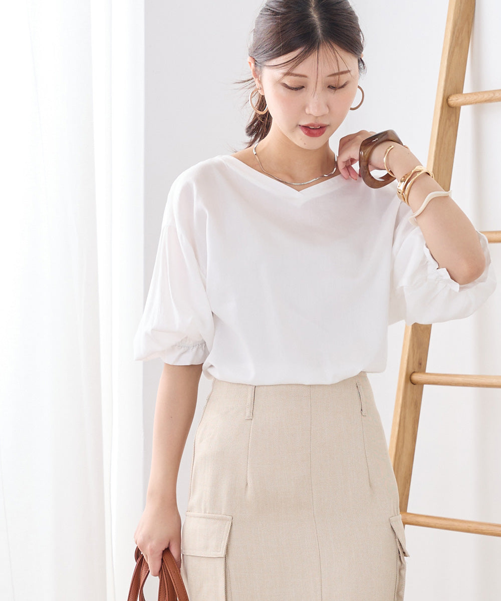 【OMNES Another Edition】製品洗い綿サテン ボリューム袖2wayプルオーバーシャツ【7121-4071】