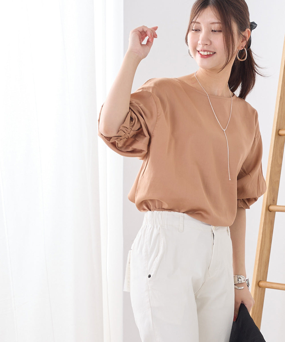 【OMNES Another Edition】製品洗い綿サテン ボリューム袖2wayプルオーバーシャツ【7121-4071】