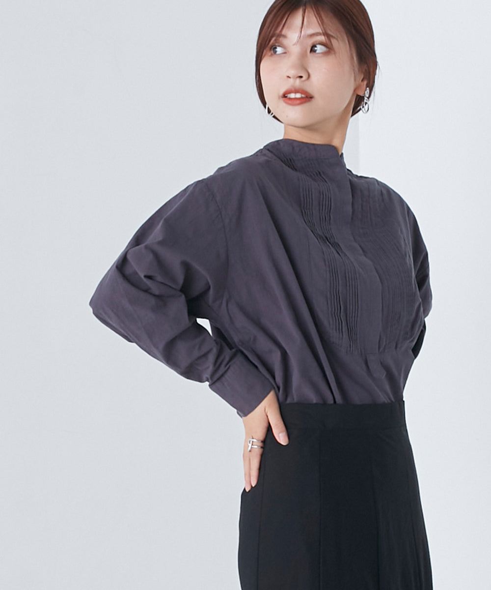 【OMNES】製品洗いコットンピンタックチュニック ブラウス【7121-4084】