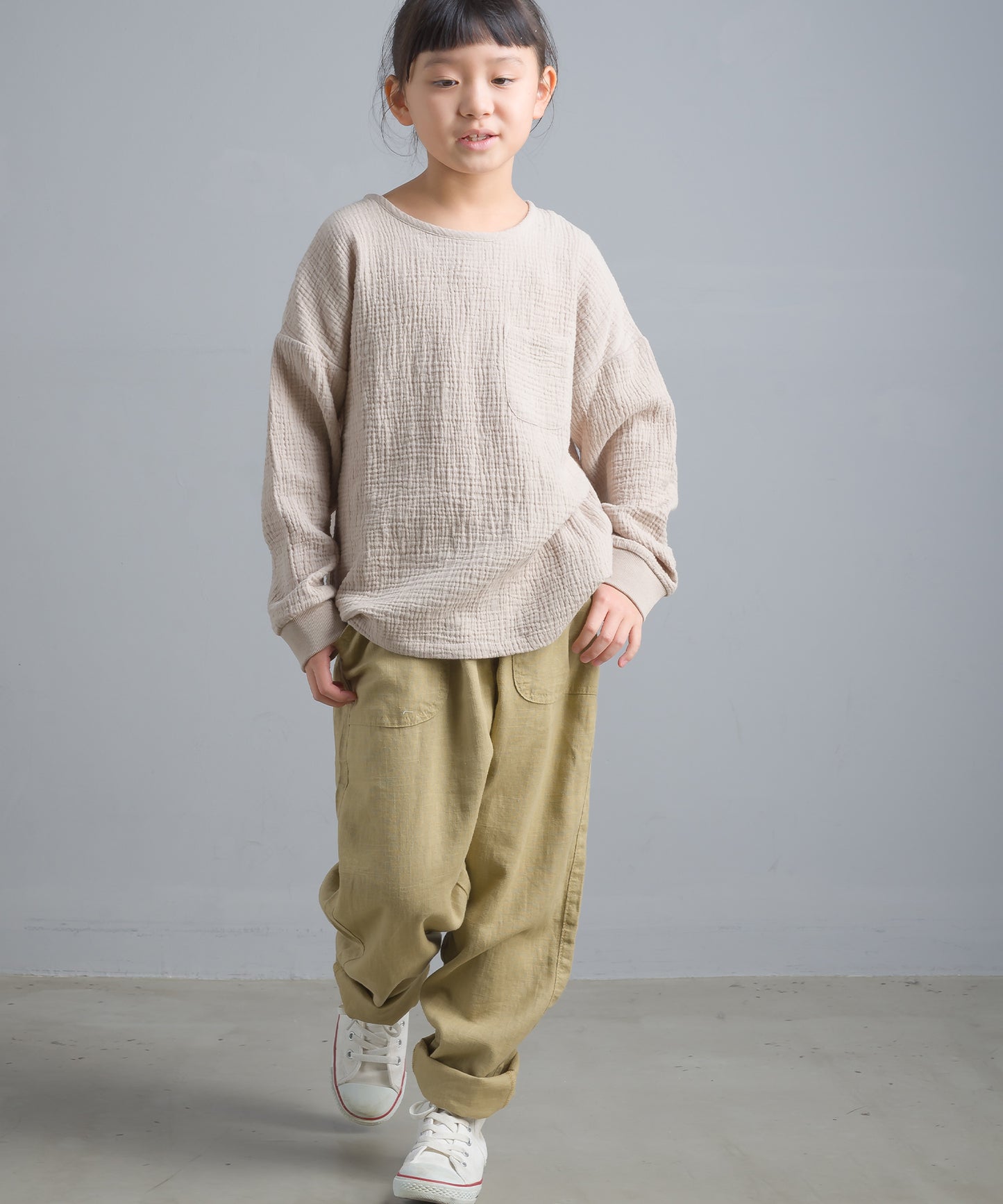【OMNES Another Edition】キッズ ダブルガーゼ ポケット付き長袖プルオーバー【7121-5165】