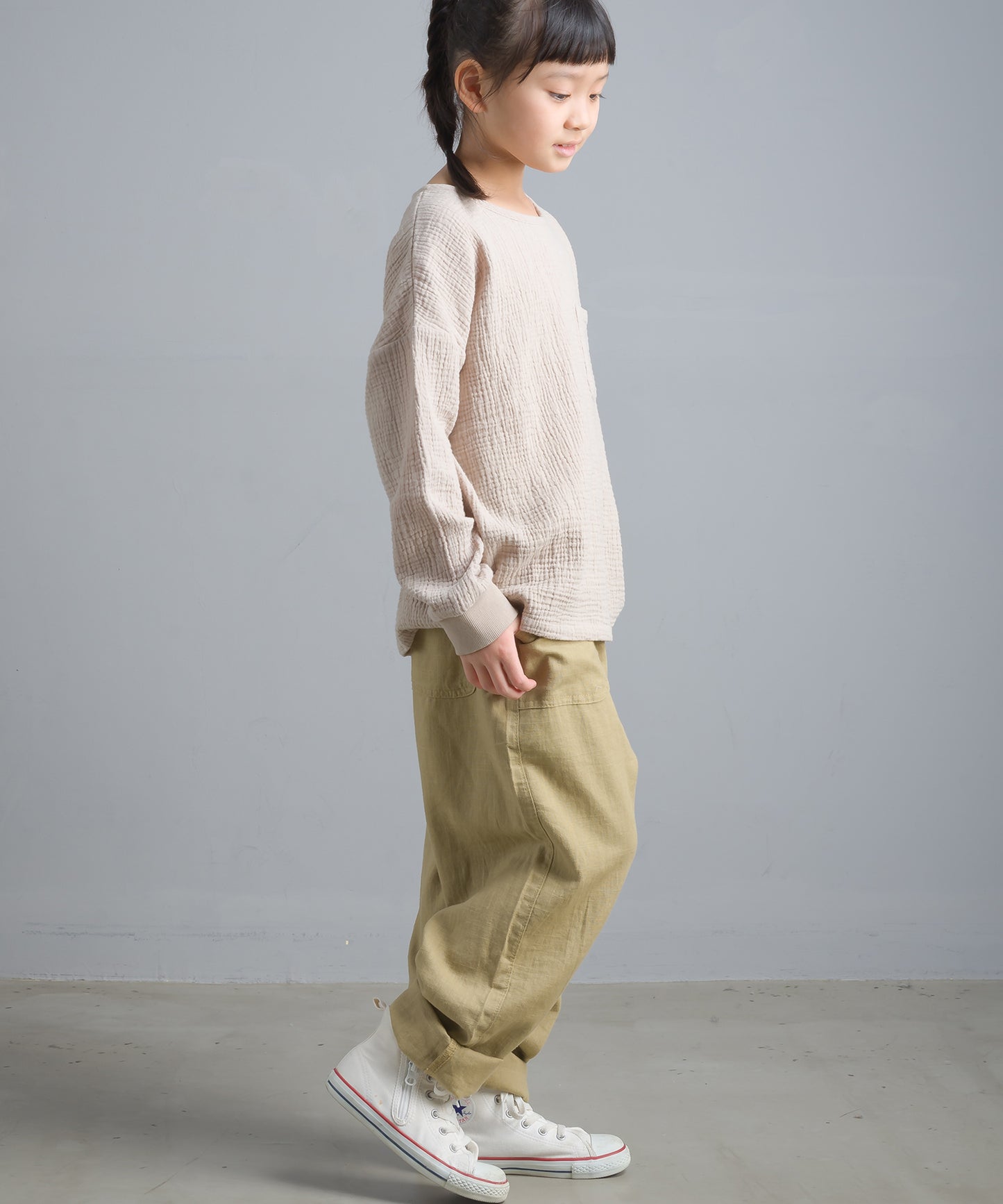 【OMNES Another Edition】キッズ ダブルガーゼ ポケット付き長袖プルオーバー【7121-5165】