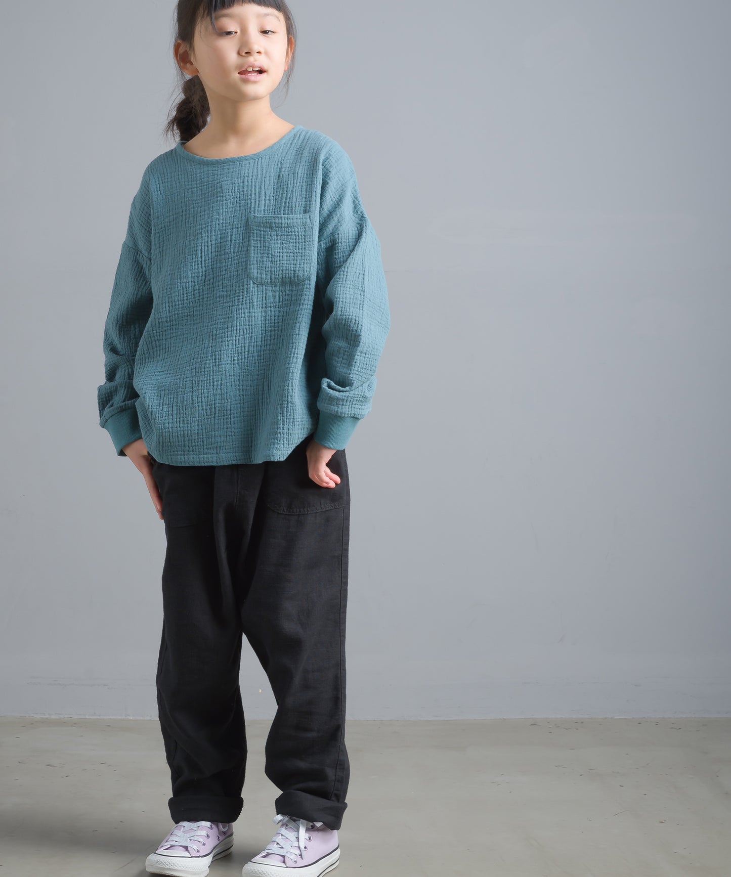 【OMNES Another Edition】キッズ ダブルガーゼ ポケット付き長袖プルオーバー【7121-5165】