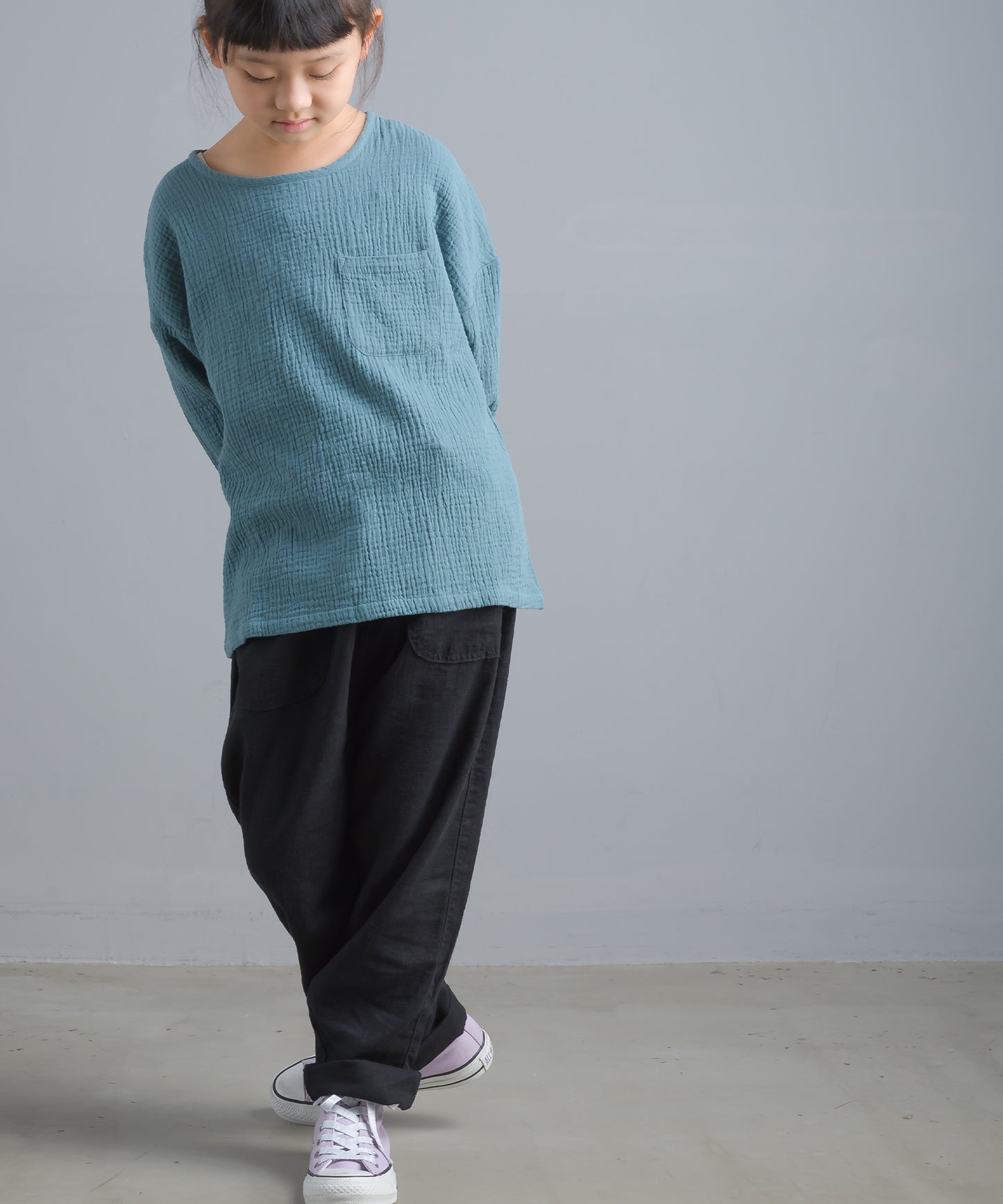 【OMNES Another Edition】キッズ ダブルガーゼ ポケット付き長袖プルオーバー【7121-5165】