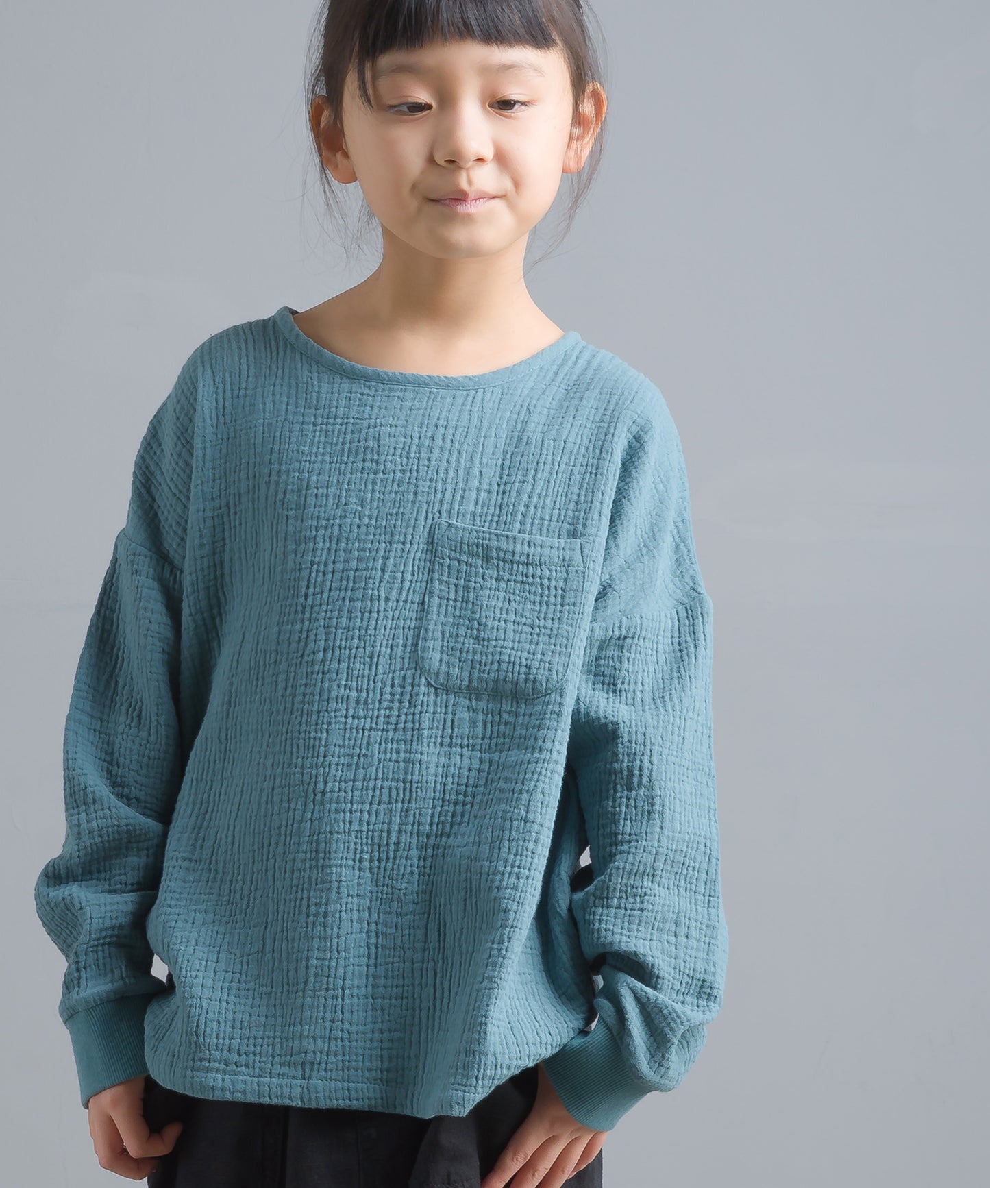 【OMNES Another Edition】キッズ ダブルガーゼ ポケット付き長袖プルオーバー【7121-5165】