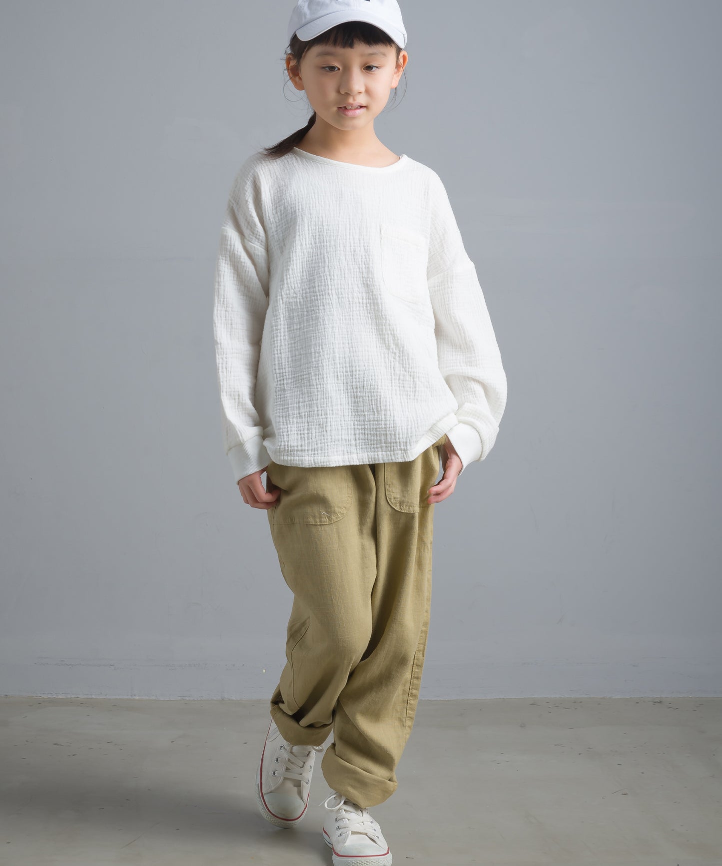 【OMNES Another Edition】キッズ ダブルガーゼ ポケット付き長袖プルオーバー【7121-5165】