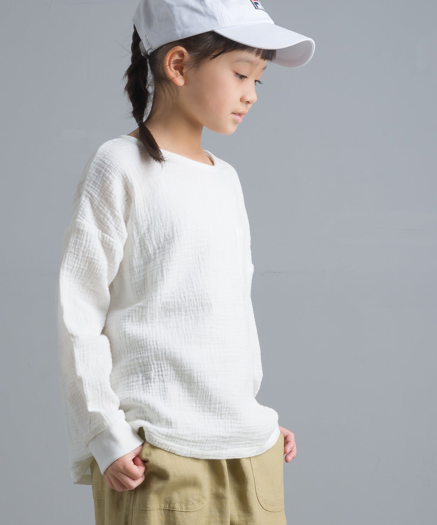 【OMNES Another Edition】キッズ ダブルガーゼ ポケット付き長袖プルオーバー【7121-5165】