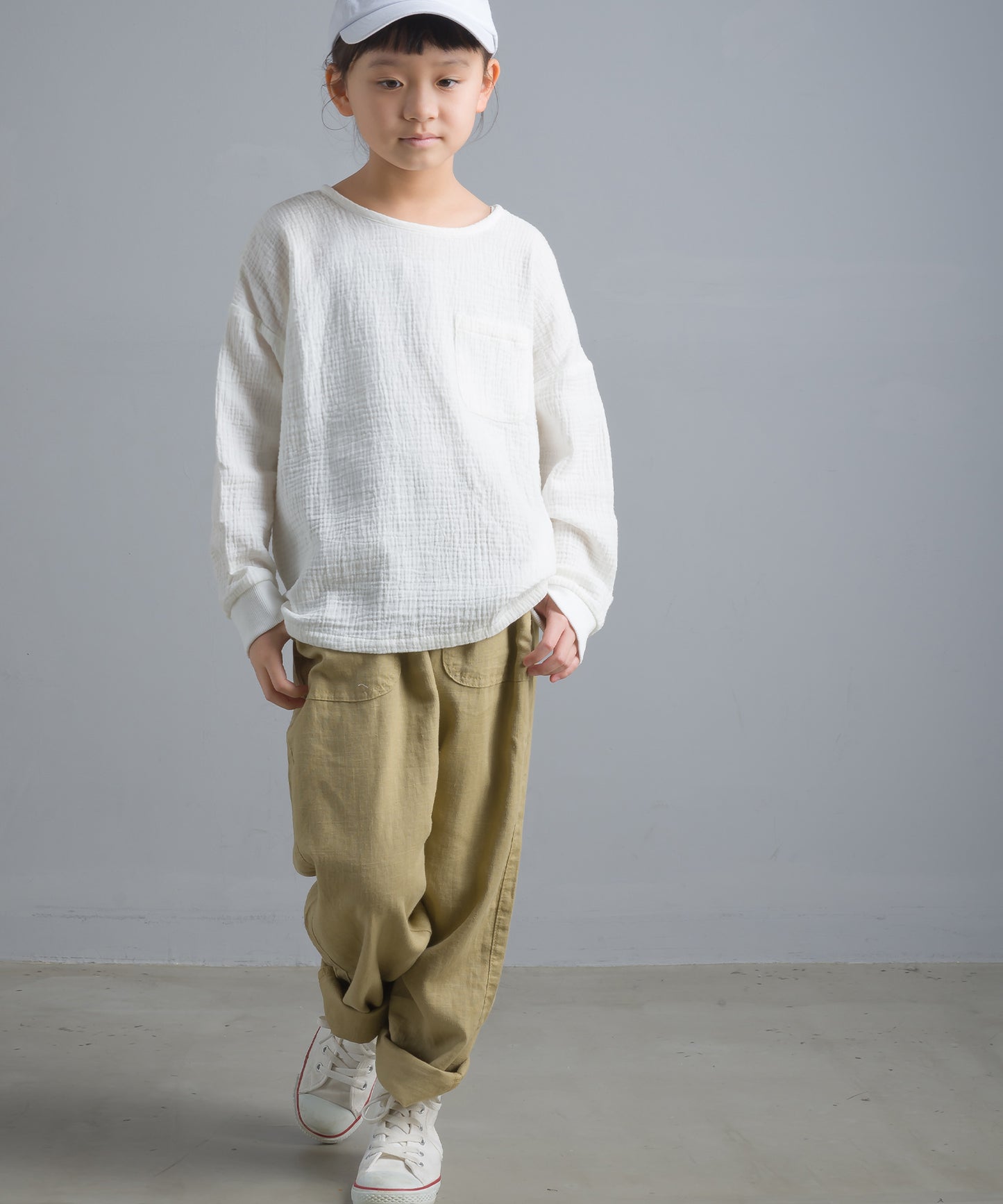 【OMNES Another Edition】キッズ ダブルガーゼ ポケット付き長袖プルオーバー【7121-5165】