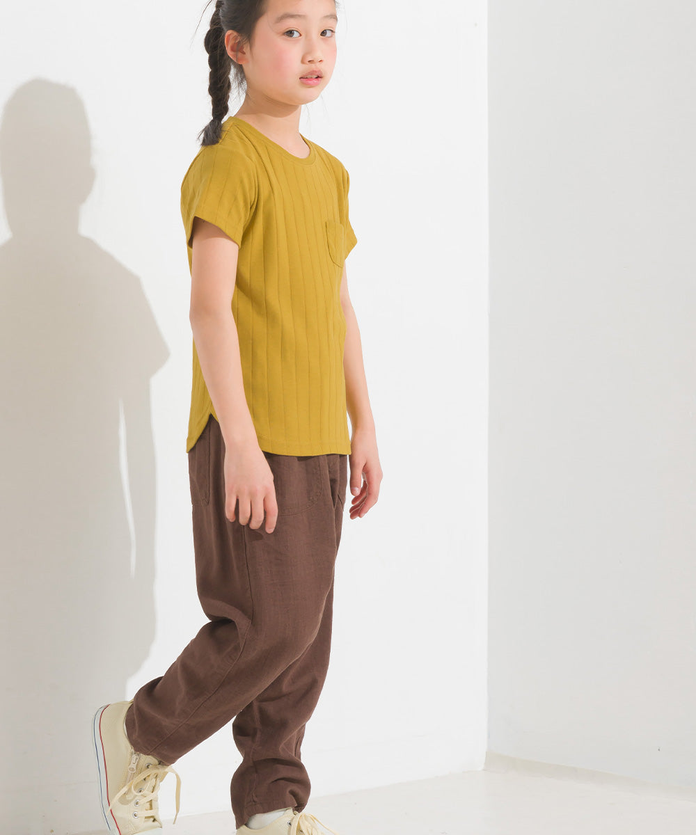 【OMNES Another Edition】キッズ汗染み防止リブポケット付き裾ラウンドTシャツ【7121-5192】