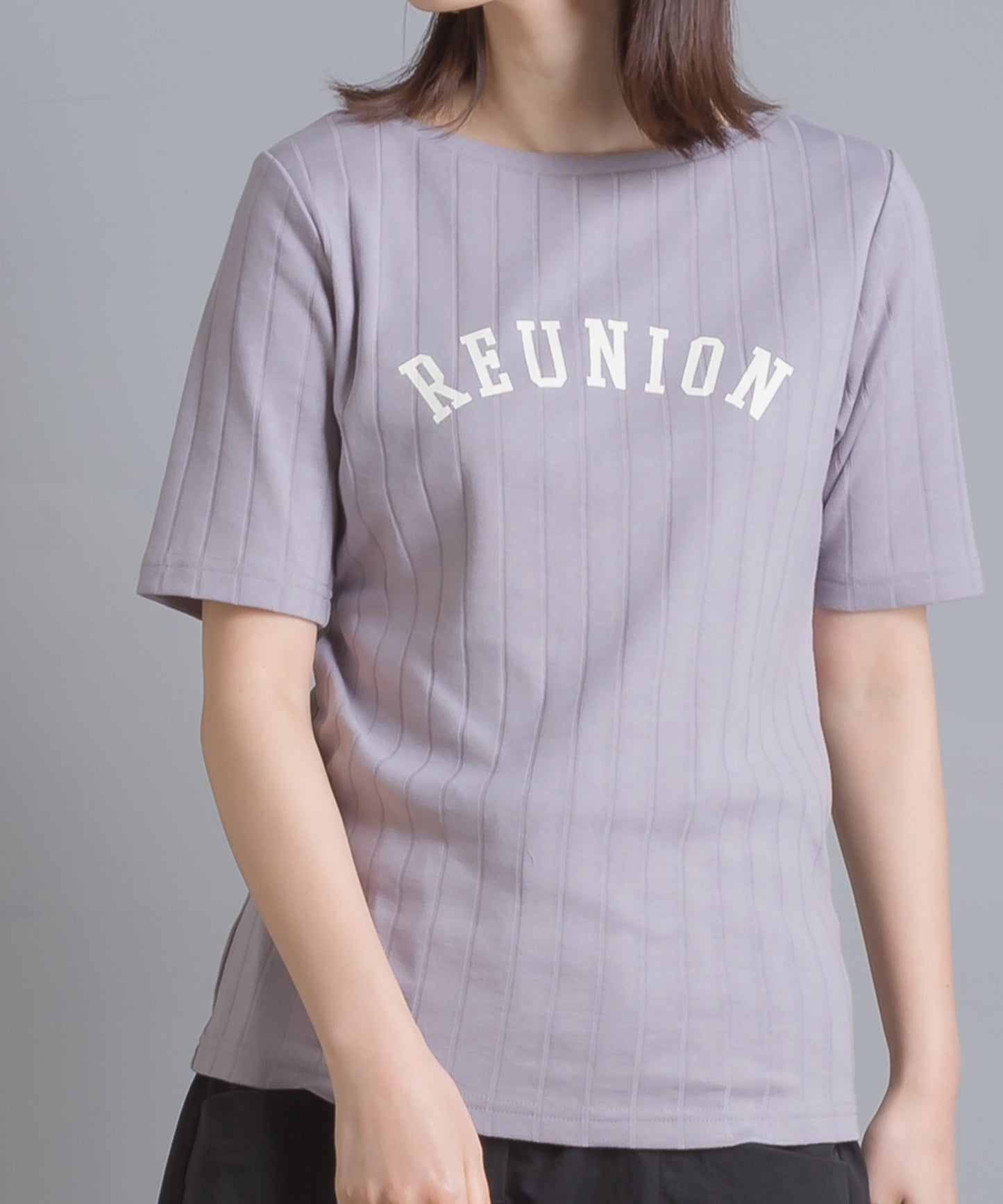 【OMNES Another Edition】汗染み防止リブロゴプリント半袖Tシャツ REUNION【7121-5197】