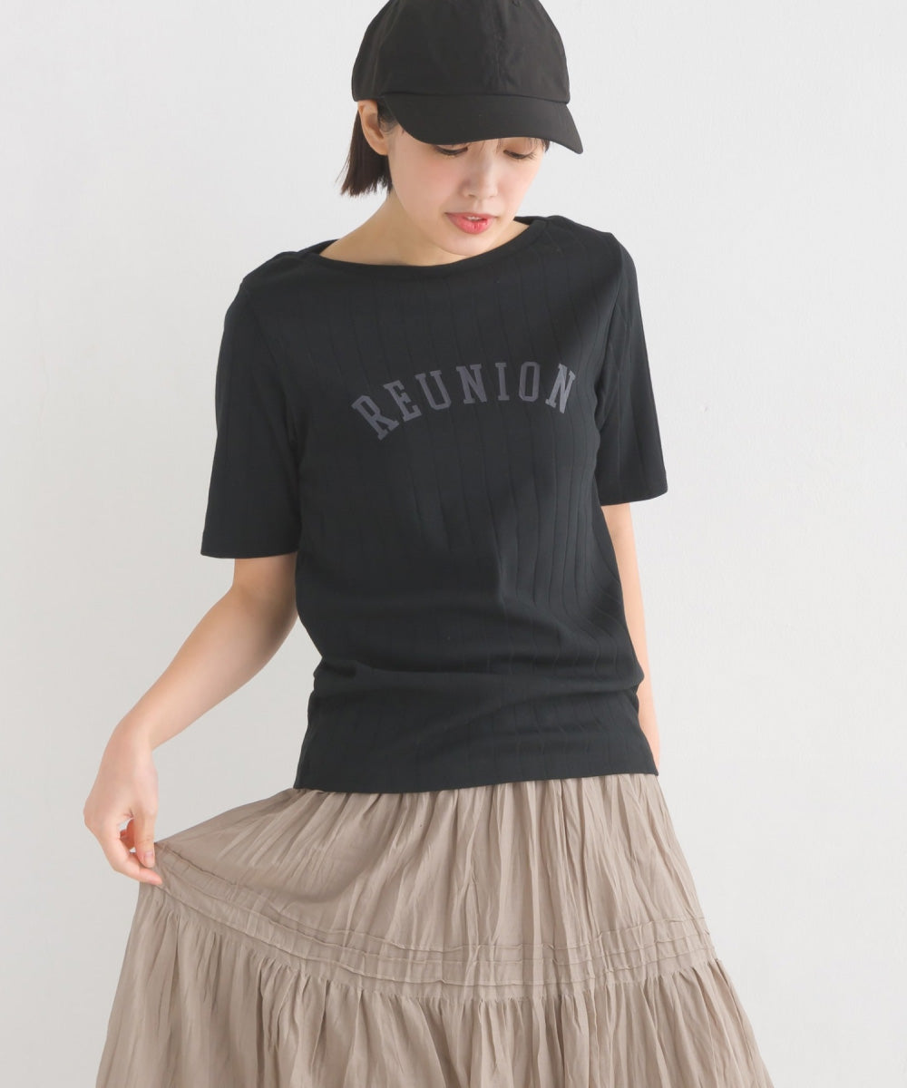 【OMNES Another Edition】汗染み防止リブロゴプリント半袖Tシャツ REUNION【7121-5197】