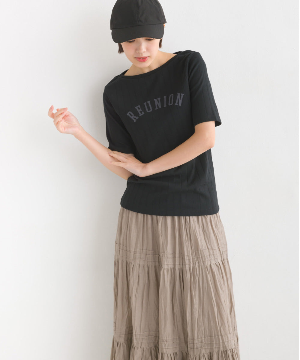【OMNES Another Edition】汗染み防止リブロゴプリント半袖Tシャツ REUNION【7121-5197】