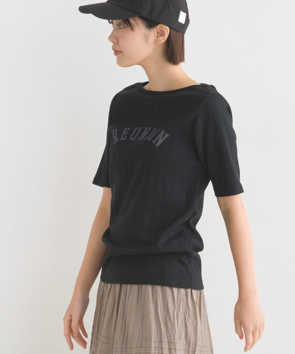【OMNES Another Edition】汗染み防止リブロゴプリント半袖Tシャツ REUNION【7121-5197】