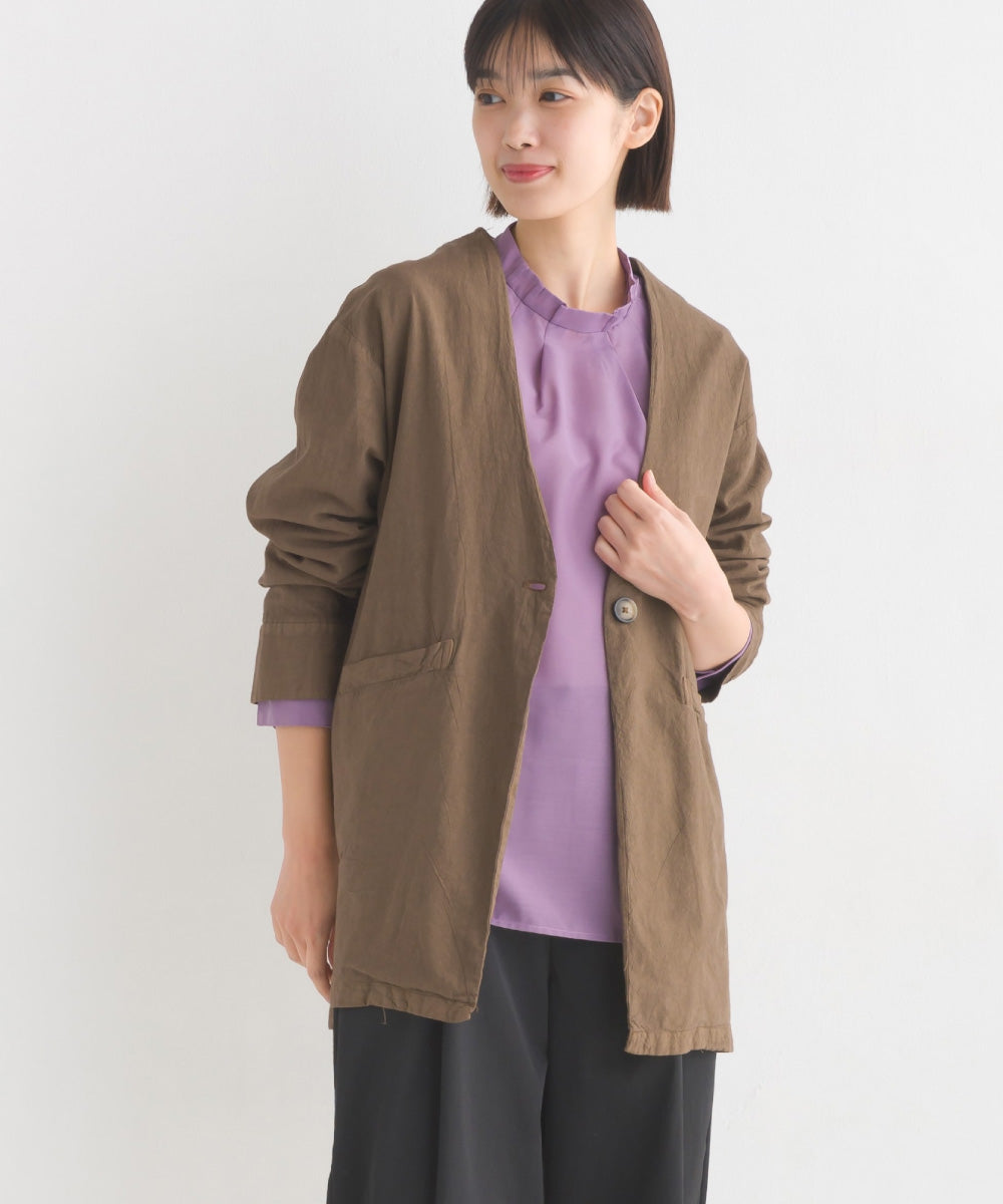 【OMNES Another Edition】製品染め コットンノーカラージャケット【7121-7037】