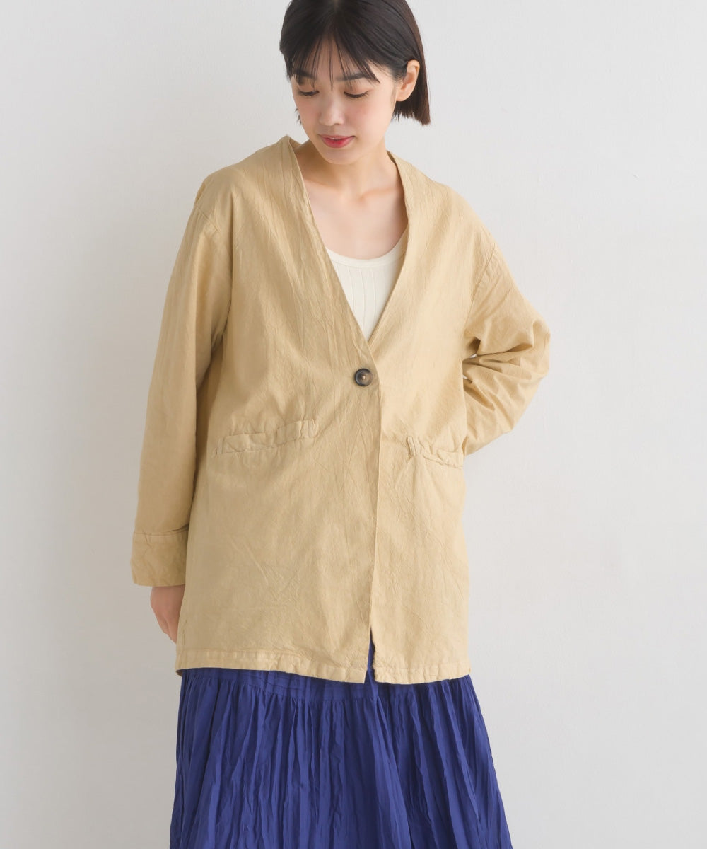 【OMNES Another Edition】製品染め コットンノーカラージャケット【7121-7037】