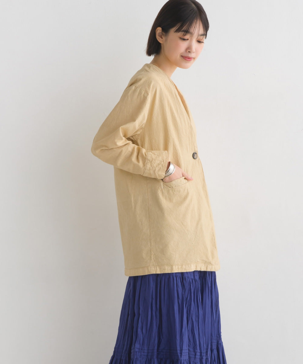【OMNES Another Edition】製品染め コットンノーカラージャケット【7121-7037】
