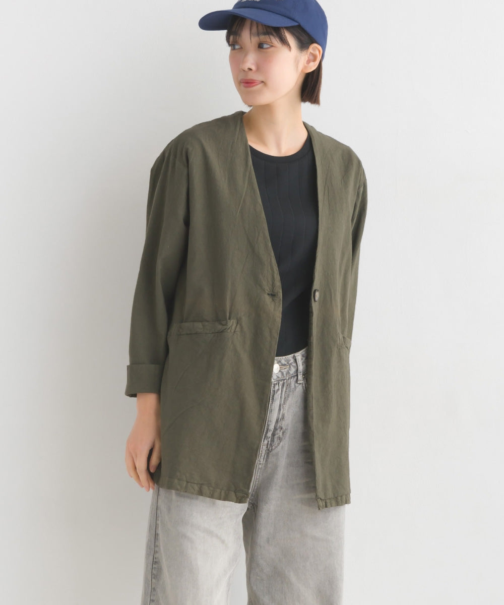 【OMNES Another Edition】製品染め コットンノーカラージャケット【7121-7037】