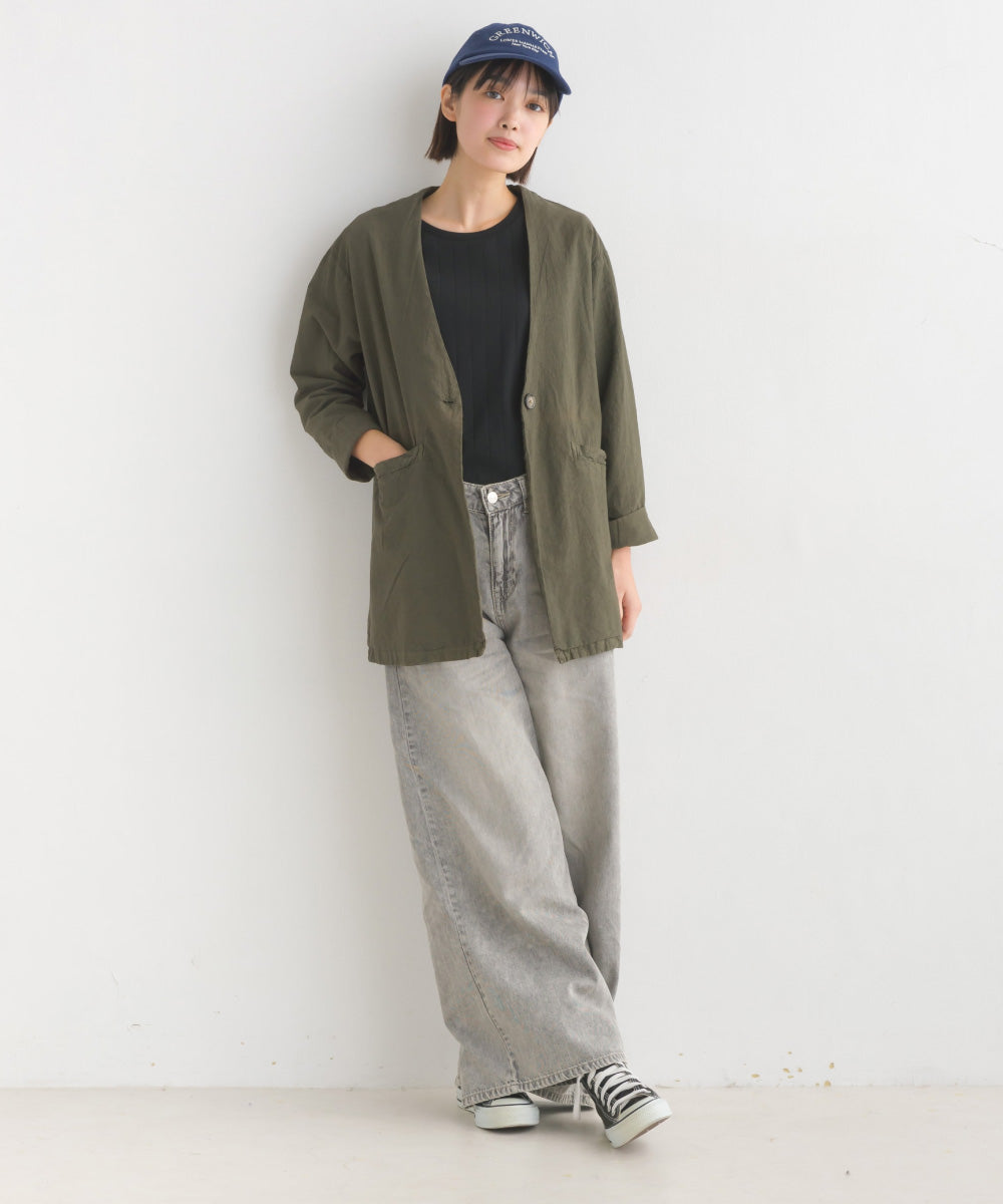 【OMNES Another Edition】製品染め コットンノーカラージャケット【7121-7037】