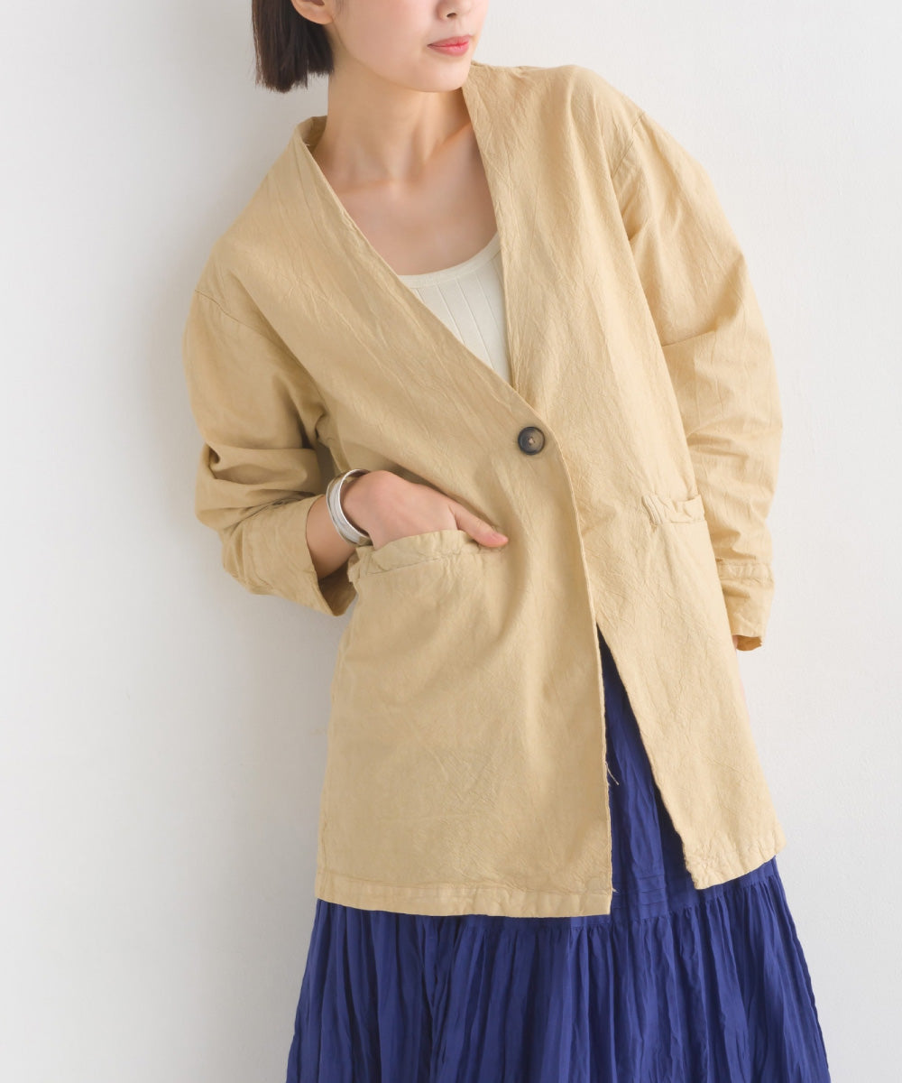 【OMNES Another Edition】製品染め コットンノーカラージャケット【7121-7037】