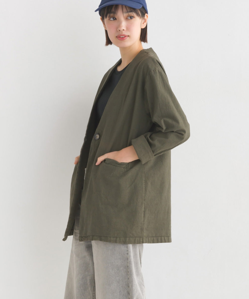 【OMNES Another Edition】製品染め コットンノーカラージャケット【7121-7037】