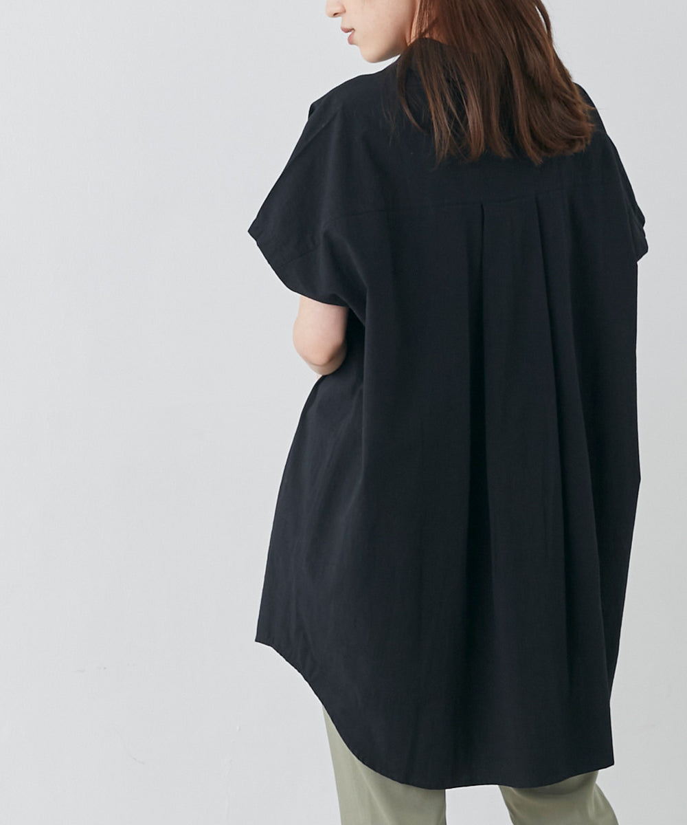 【OMNES】コットンスラブ製品洗い ワイドシルエットスキッパーフレンチスリーブチュニック【7122-4126】