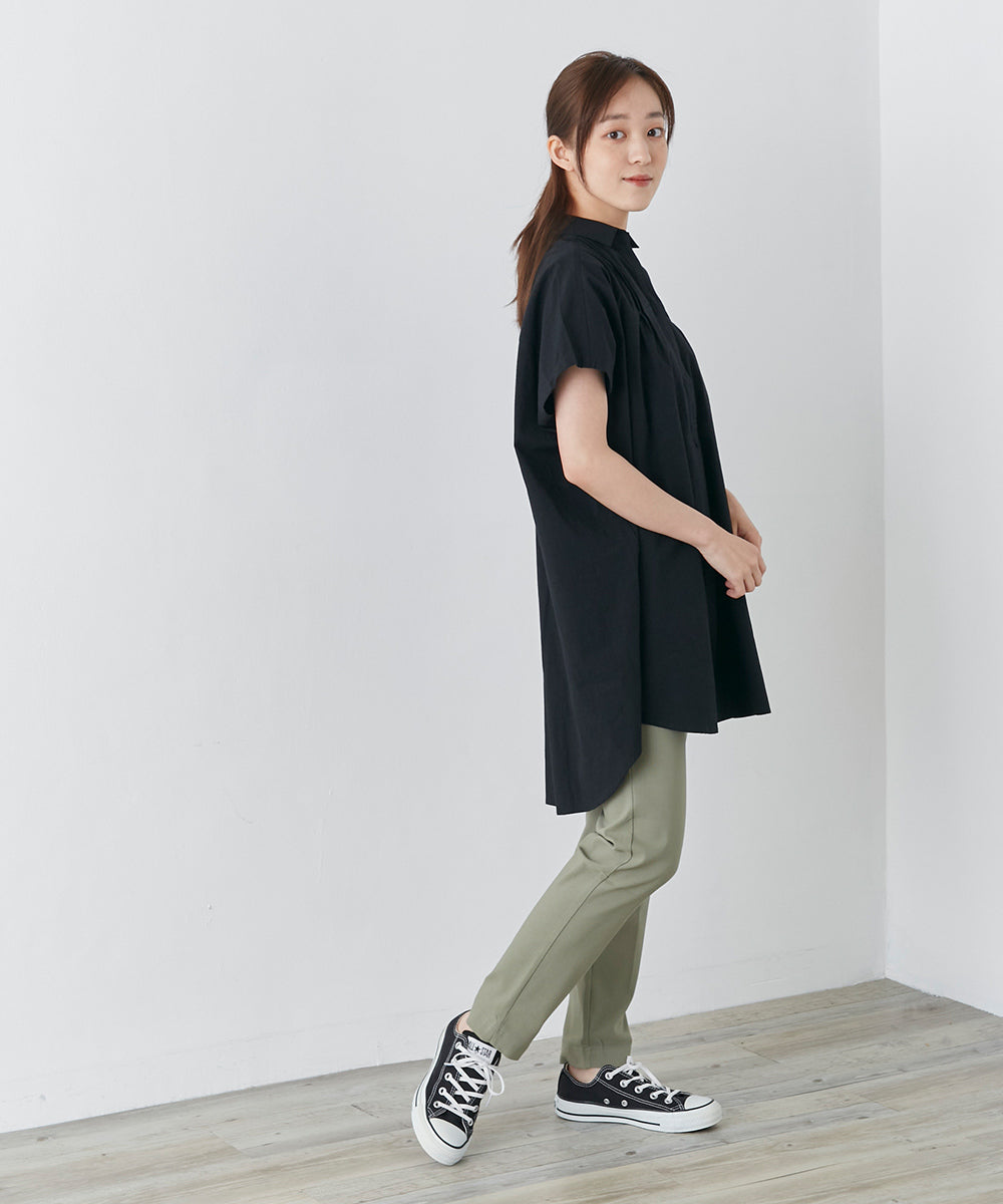 【OMNES】コットンスラブ製品洗い ワイドシルエットスキッパーフレンチスリーブチュニック【7122-4126】