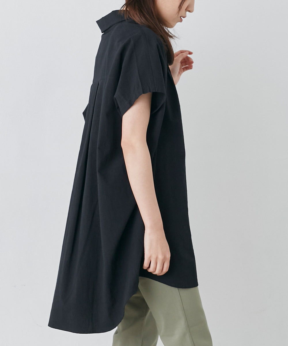 【OMNES】コットンスラブ製品洗い ワイドシルエットスキッパーフレンチスリーブチュニック【7122-4126】