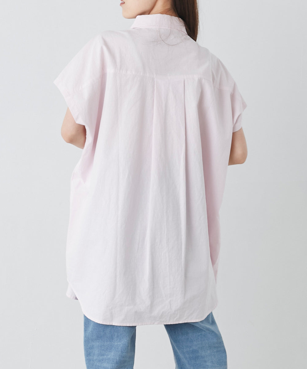 【OMNES】コットンスラブ製品洗い ワイドシルエットスキッパーフレンチスリーブチュニック【7122-4126】