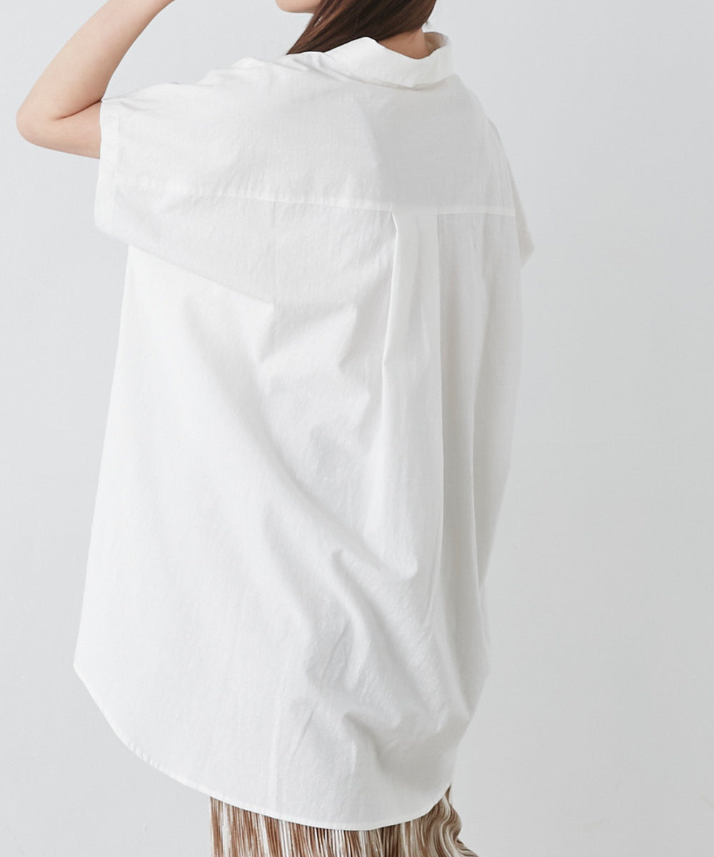 【OMNES】コットンスラブ製品洗い ワイドシルエットスキッパーフレンチスリーブチュニック【7122-4126】
