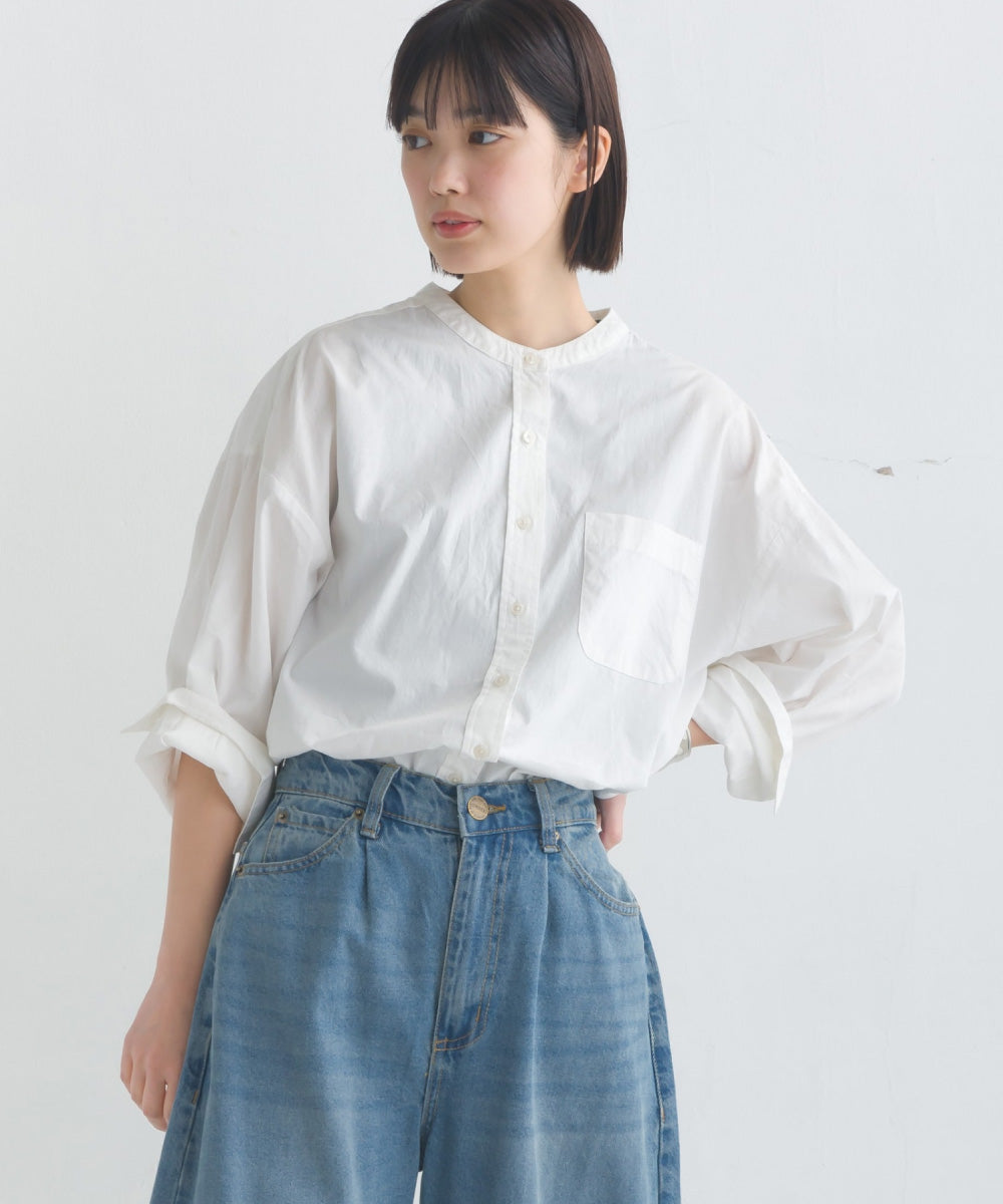 【OMNES】コットンブロードバンドカラー長袖シャツ【7122-4141】