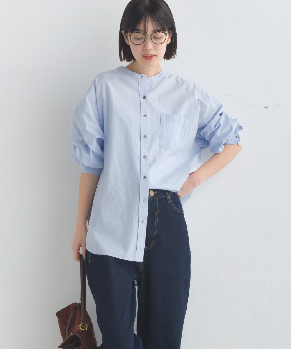 【OMNES】コットンブロードバンドカラー長袖シャツ【7122-4141】