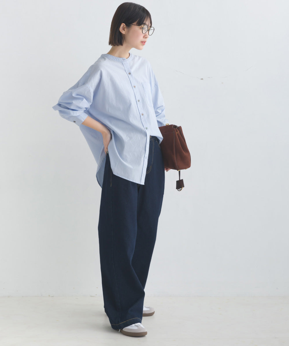 【OMNES】コットンブロードバンドカラー長袖シャツ【7122-4141】