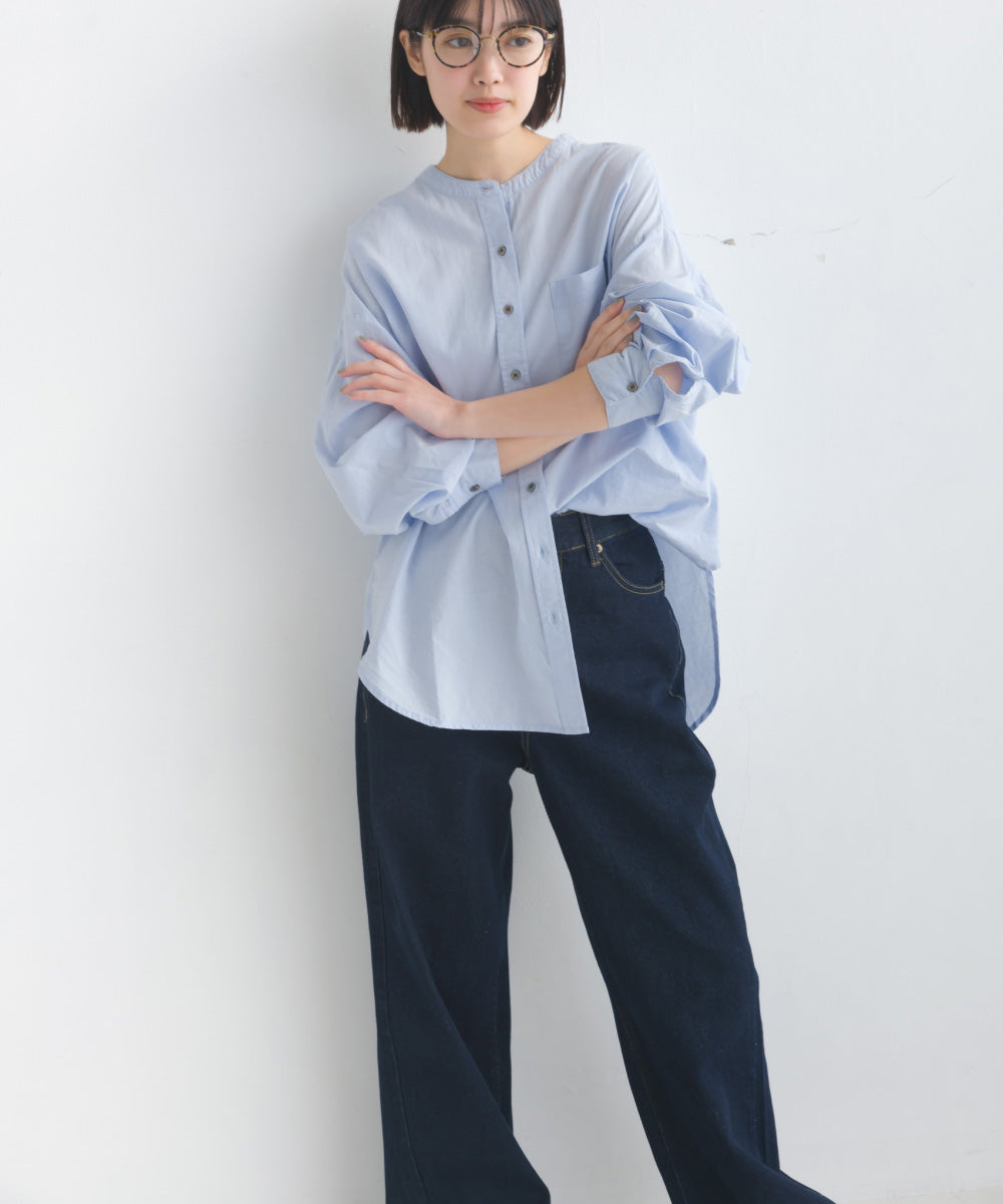 【OMNES】コットンブロードバンドカラー長袖シャツ【7122-4141】