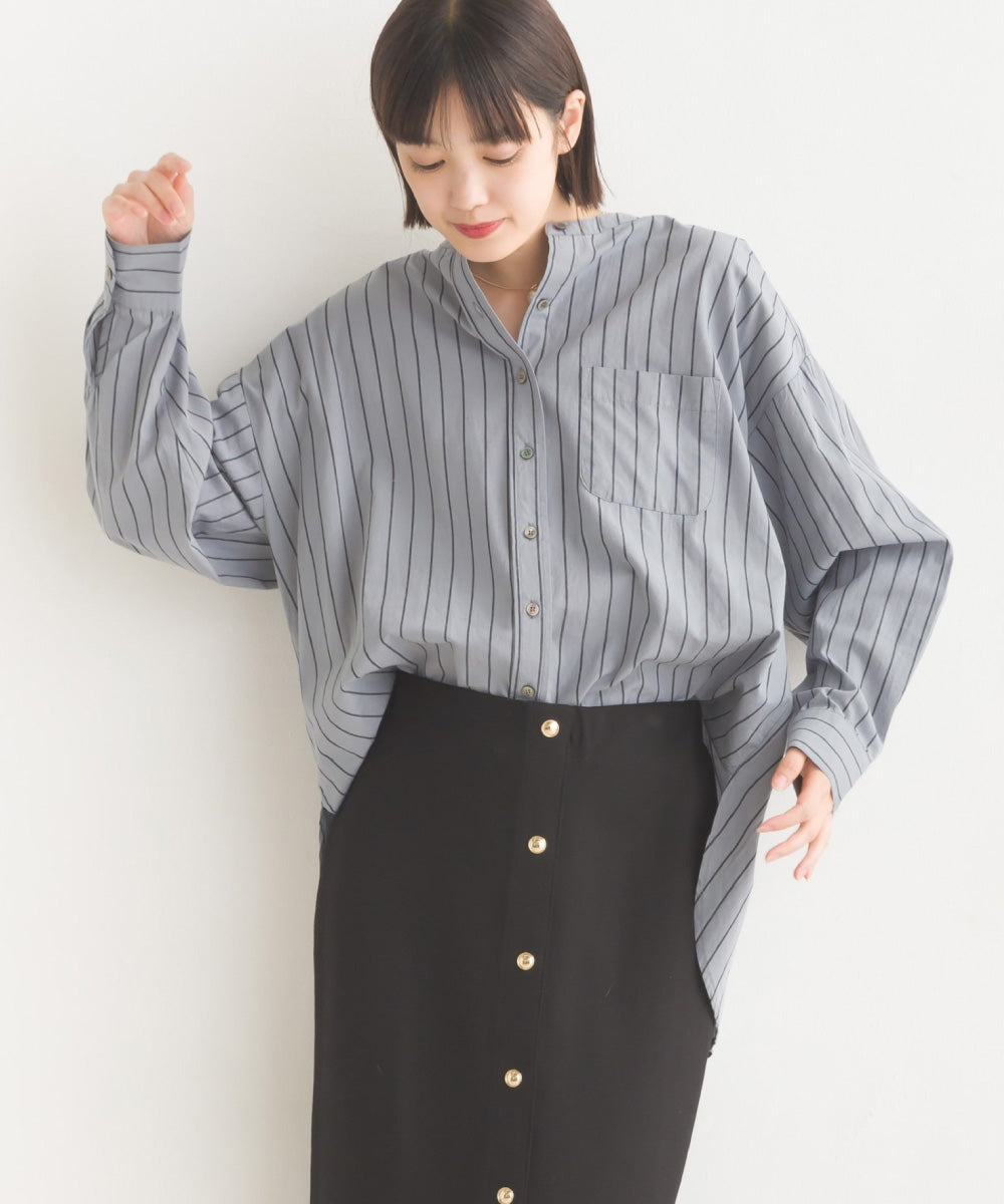 【OMNES】コットンブロードバンドカラー長袖シャツ【7122-4141】