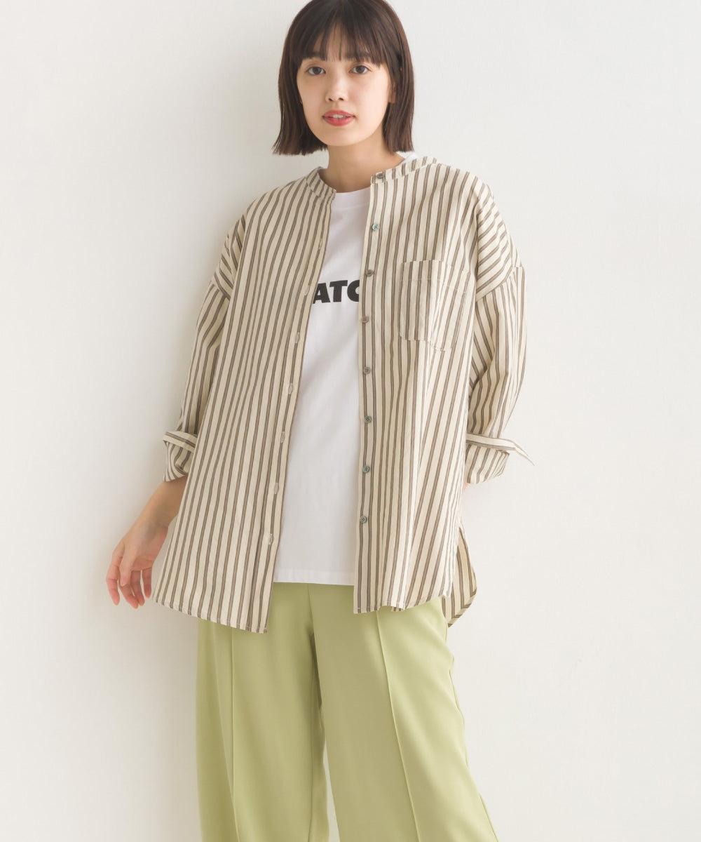 【OMNES】コットンブロードバンドカラー長袖シャツ【7122-4141】
