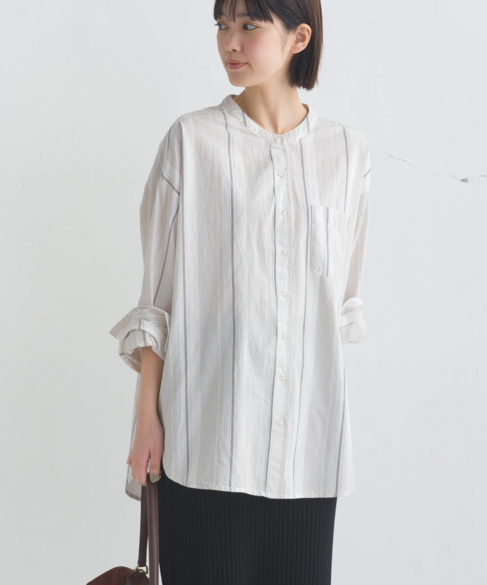 【OMNES】コットンブロードバンドカラー長袖シャツ【7122-4141】