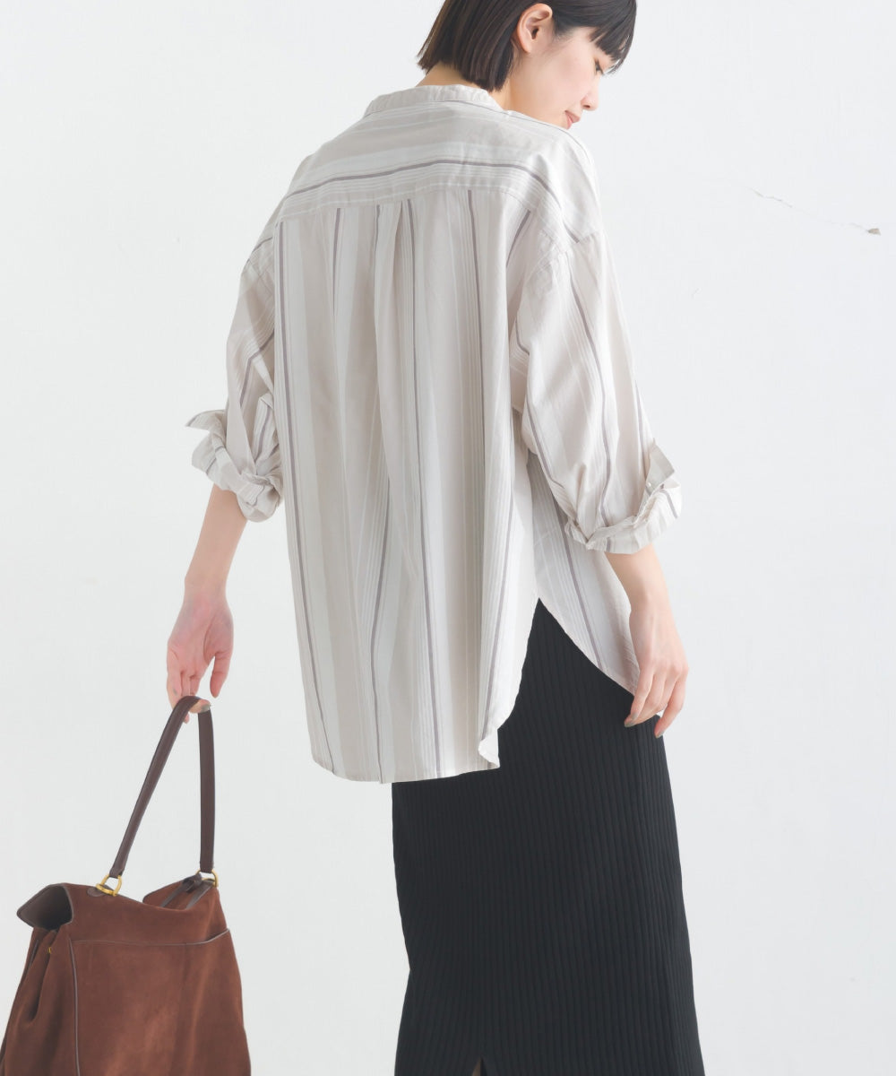 【OMNES】コットンブロードバンドカラー長袖シャツ【7122-4141】