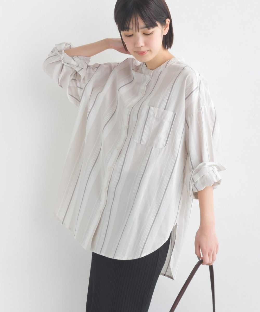 【OMNES】コットンブロードバンドカラー長袖シャツ【7122-4141】