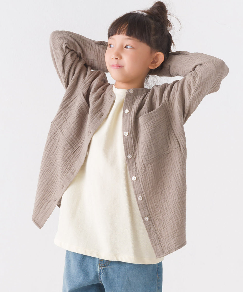 【OMNES】キッズダブルガーゼバンドカラー長袖シャツ【7122-4137】