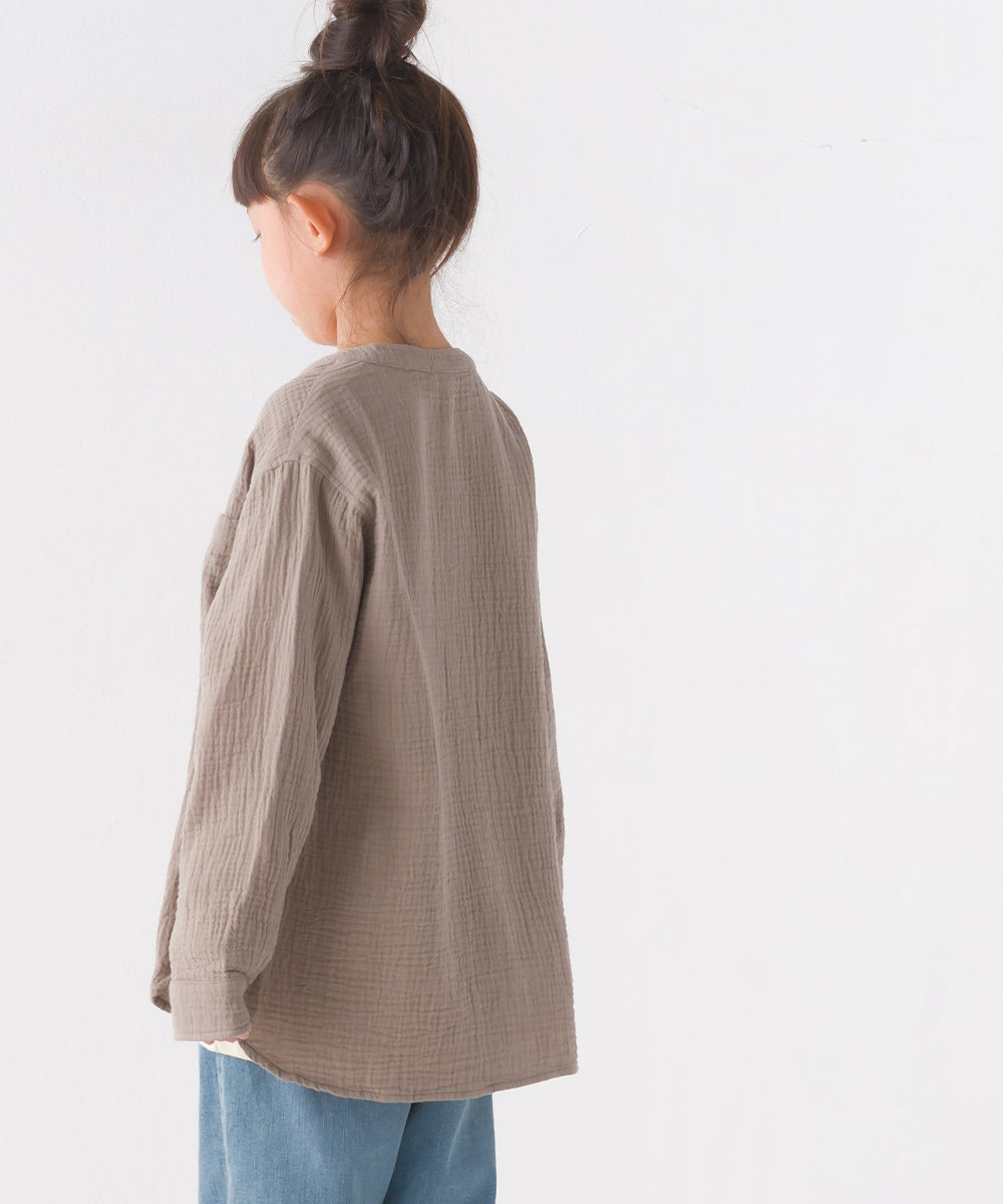 【OMNES】キッズダブルガーゼバンドカラー長袖シャツ【7122-4137】