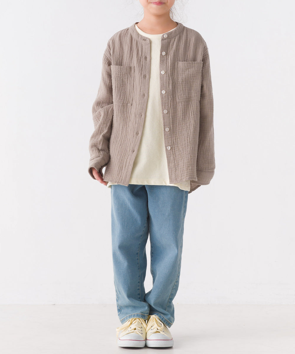 【OMNES】キッズダブルガーゼバンドカラー長袖シャツ【7122-4137】