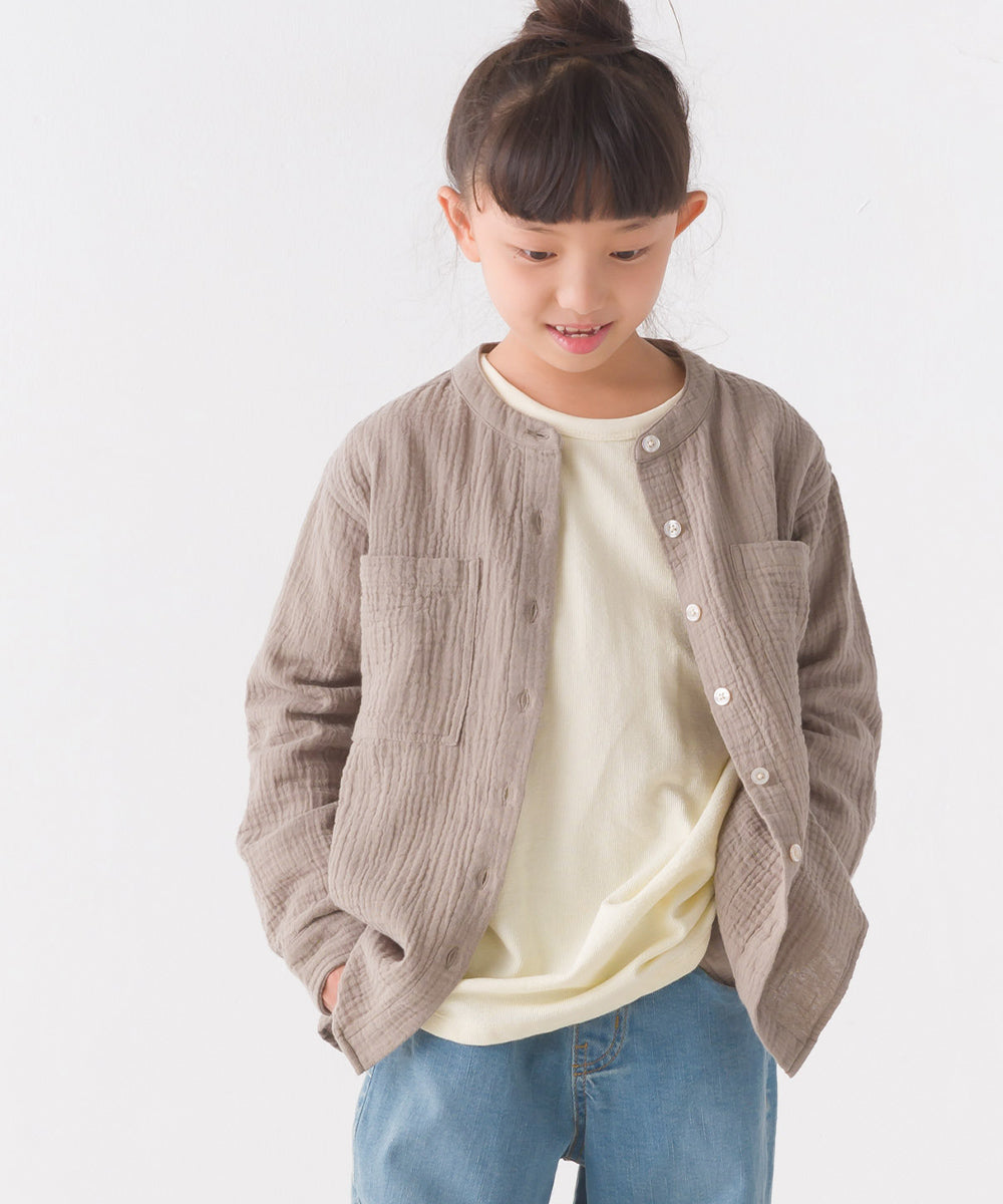 【OMNES】キッズダブルガーゼバンドカラー長袖シャツ【7122-4137】