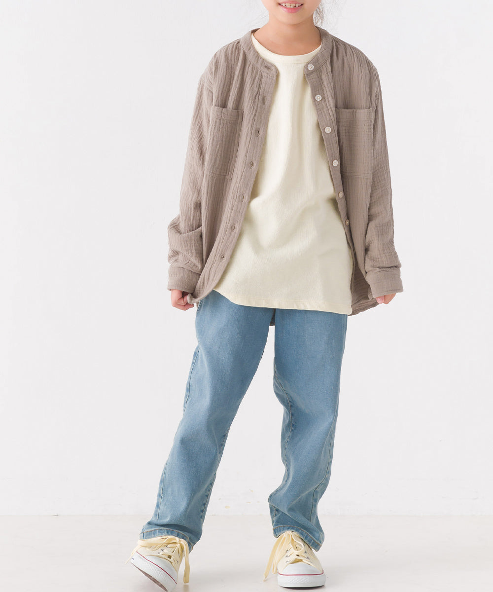 【OMNES】キッズダブルガーゼバンドカラー長袖シャツ【7122-4137】
