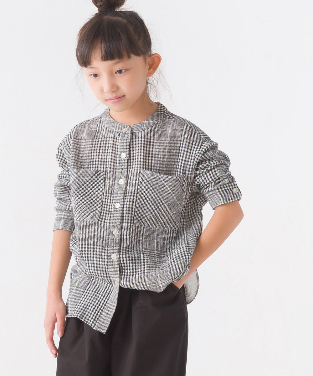 【OMNES】キッズダブルガーゼバンドカラー長袖シャツ【7122-4137】