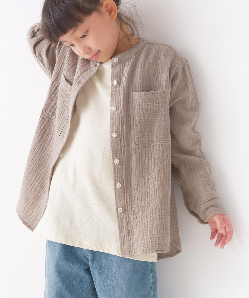 【OMNES】キッズダブルガーゼバンドカラー長袖シャツ【7122-4137】